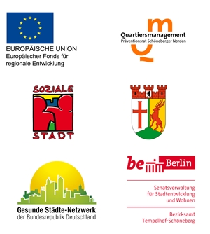 Dieses Vorhaben / Projekt wird durch die Europäische Union, die Bundesrepublik Deutschland und das Land Berlin im Rahmen der Zukunftsinitiative Stadtteil, Programm Soziale Stadt gefördert.